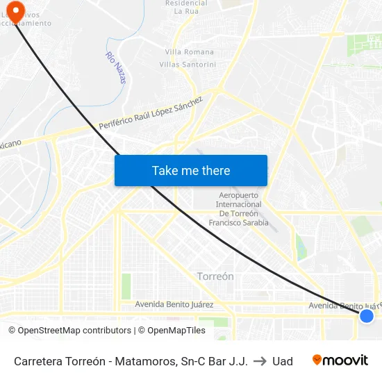 Carretera Torreón - Matamoros, Sn-C Bar J.J. to Uad map