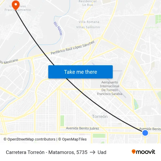Carretera Torreón - Matamoros, 5735 to Uad map