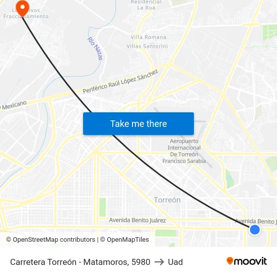Carretera Torreón - Matamoros, 5980 to Uad map
