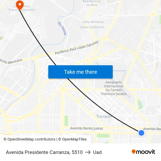 Avenida Presidente Carranza, 5510 to Uad map