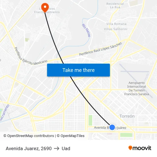 Avenida Juarez, 2690 to Uad map