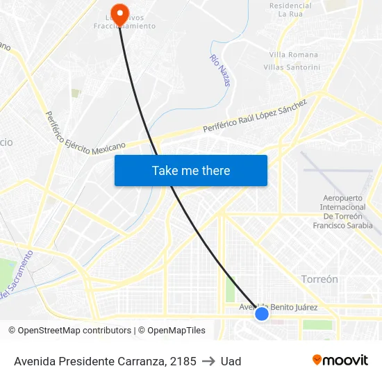 Avenida Presidente Carranza, 2185 to Uad map