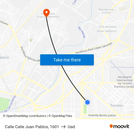 Calle Calle Juan Pablos, 1601 to Uad map