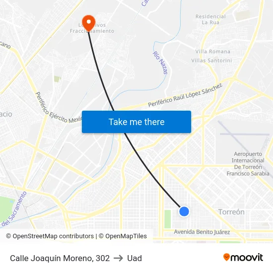 Calle Joaquín Moreno, 302 to Uad map