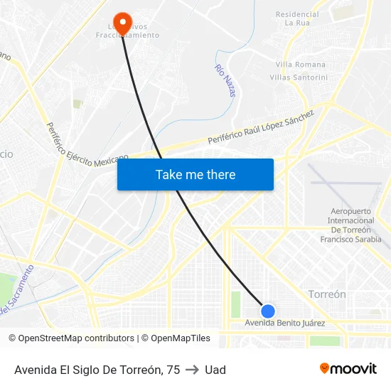 Avenida El Siglo De Torreón, 75 to Uad map