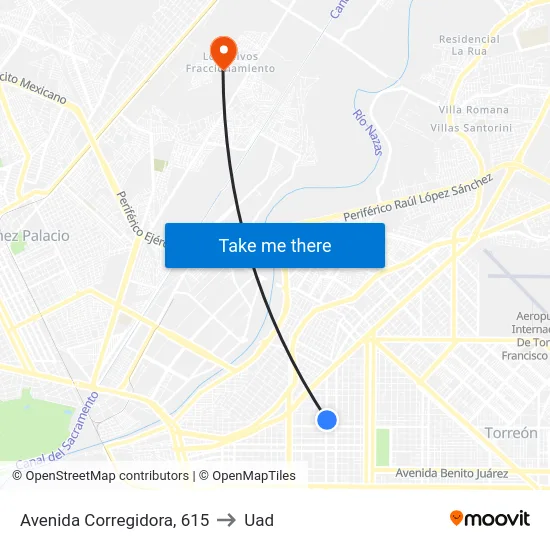 Avenida Corregidora, 615 to Uad map