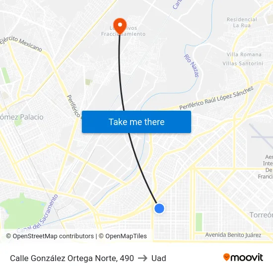 Calle González Ortega Norte, 490 to Uad map