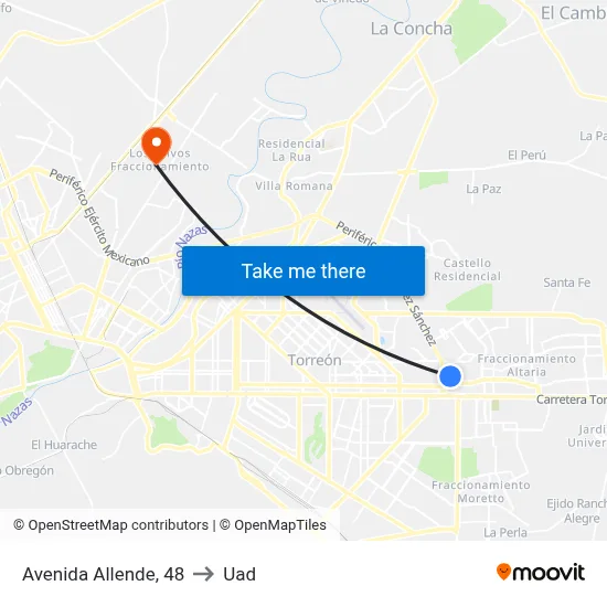 Avenida Allende, 48 to Uad map