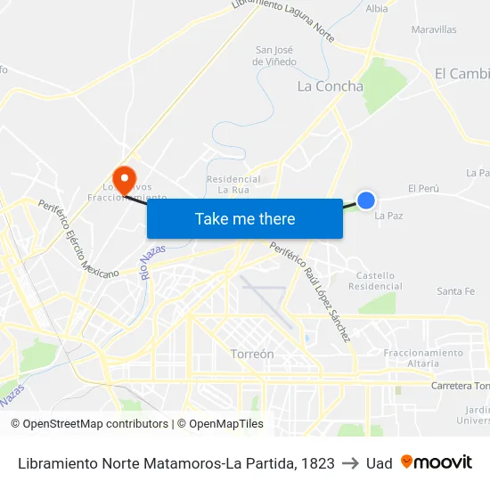 Libramiento Norte Matamoros-La Partida, 1823 to Uad map