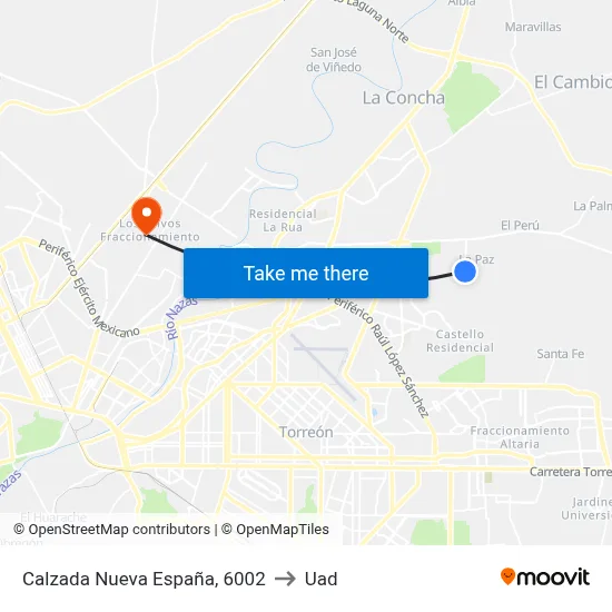 Calzada Nueva España, 6002 to Uad map