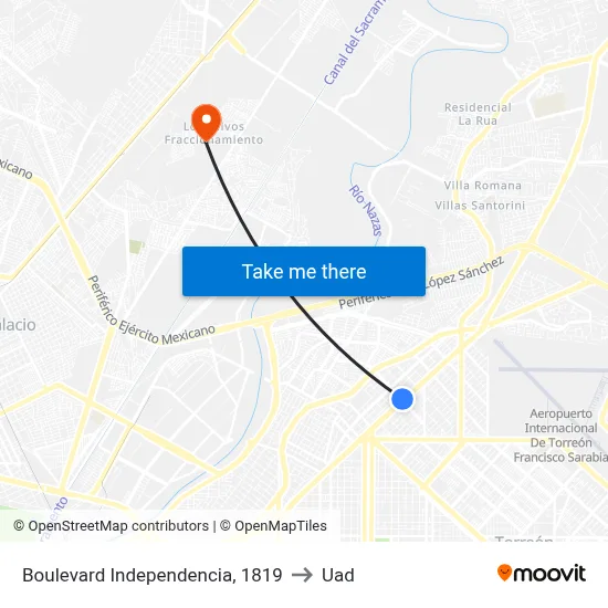 Boulevard Independencia, 1819 to Uad map