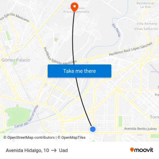 Avenida Hidalgo, 10 to Uad map