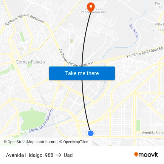 Avenida Hidalgo, 988 to Uad map