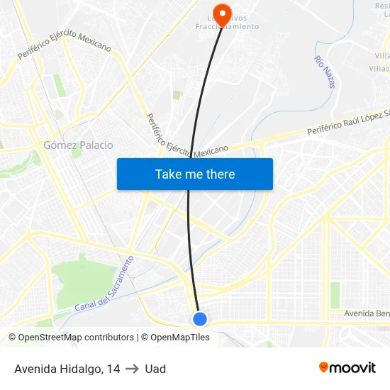 Avenida Hidalgo, 14 to Uad map