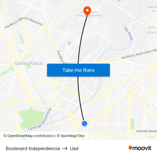 Boulevard Independencia to Uad map