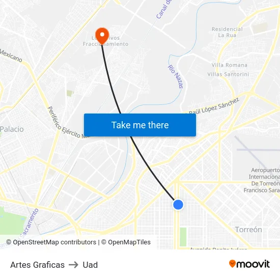 Artes Graficas to Uad map