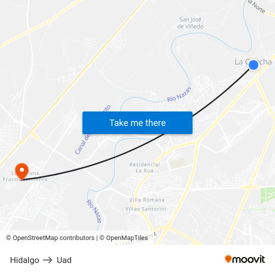 Hidalgo to Uad map