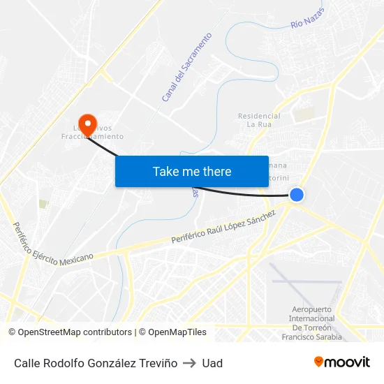 Calle Rodolfo González Treviño to Uad map