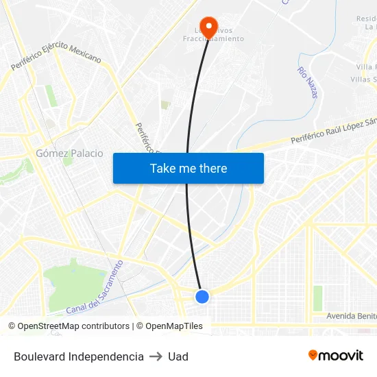 Boulevard Independencia to Uad map