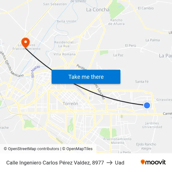 Calle Ingeniero Carlos Pérez Valdez, 8977 to Uad map