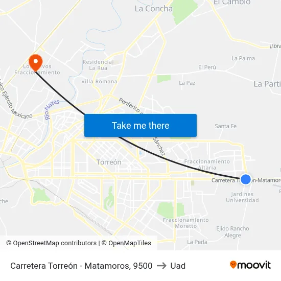 Carretera Torreón - Matamoros, 9500 to Uad map