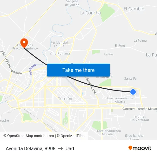 Avenida Delaviña, 8908 to Uad map