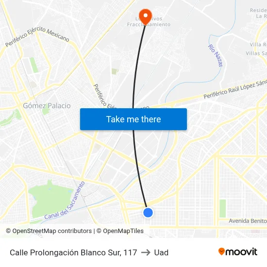 Calle Prolongación Blanco Sur, 117 to Uad map
