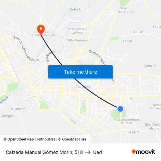 Calzada Manuel Gómez Morin, 518 to Uad map