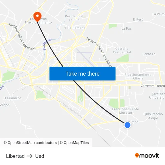 Libertad to Uad map