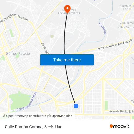 Calle Ramón Corona, 8 to Uad map
