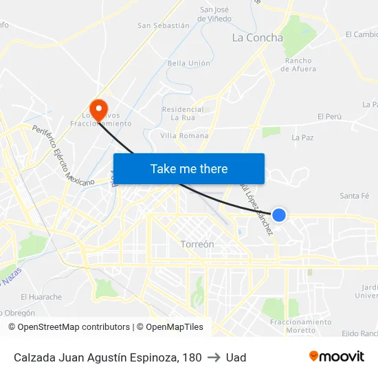 Calzada Juan Agustín Espinoza, 180 to Uad map