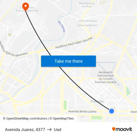 Avenida Juarez, 4377 to Uad map