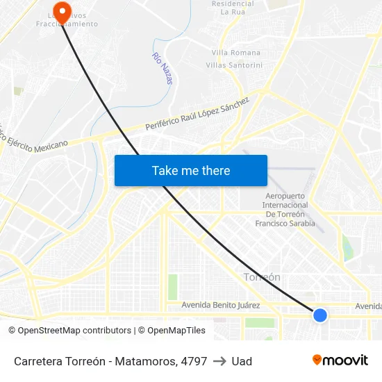 Carretera Torreón - Matamoros, 4797 to Uad map