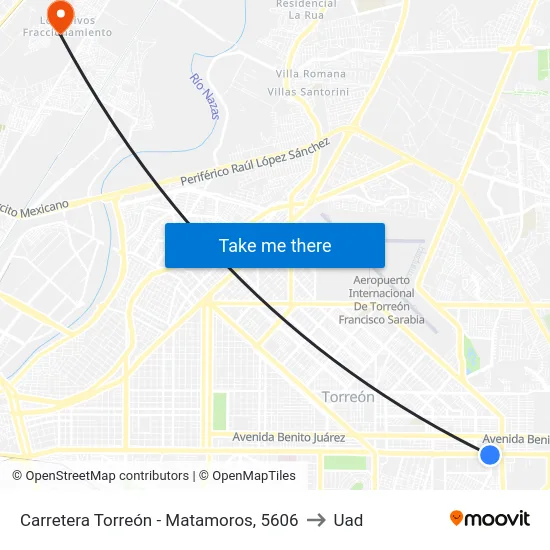 Carretera Torreón - Matamoros, 5606 to Uad map
