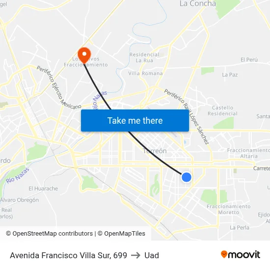 Avenida Francisco Villa Sur, 699 to Uad map