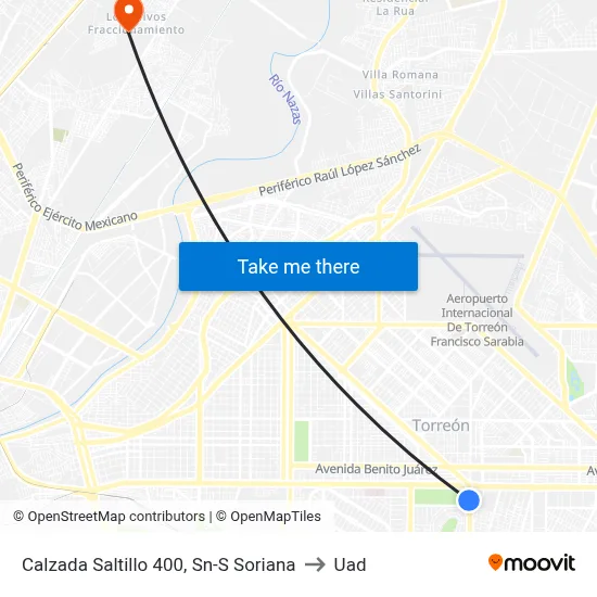 Calzada Saltillo 400, Sn-S Soriana to Uad map