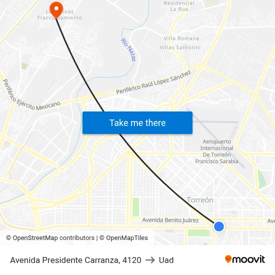 Avenida Presidente Carranza, 4120 to Uad map