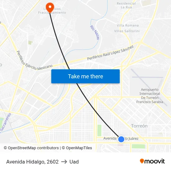 Avenida Hidalgo, 2602 to Uad map