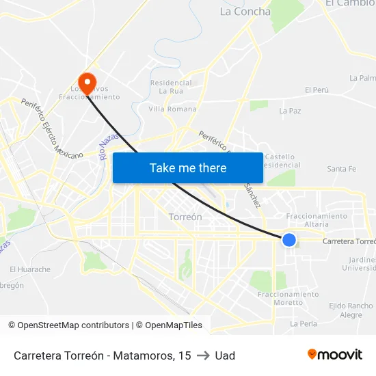 Carretera Torreón - Matamoros, 15 to Uad map