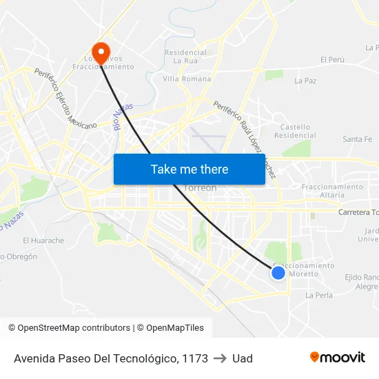 Avenida Paseo Del Tecnológico, 1173 to Uad map