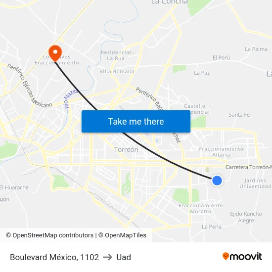 Boulevard México, 1102 to Uad map