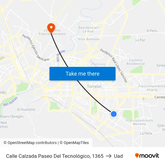Calle Calzada Paseo Del Tecnológico, 1365 to Uad map