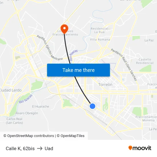 Calle K, 62bis to Uad map