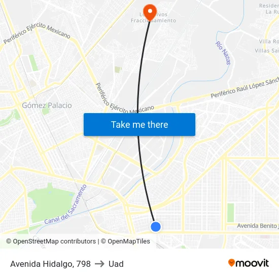Avenida Hidalgo, 798 to Uad map