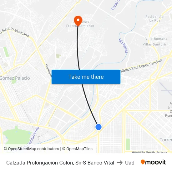 Calzada Prolongación Colón, Sn-S Banco Vital to Uad map