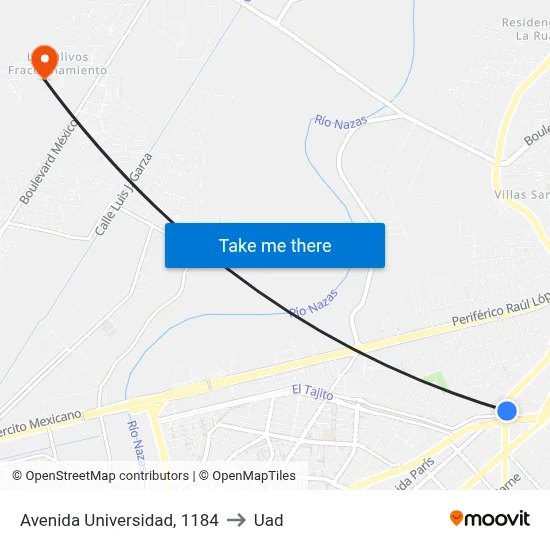 Avenida Universidad, 1184 to Uad map