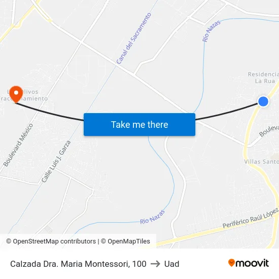 Calzada Dra. Maria Montessori, 100 to Uad map