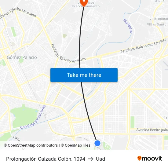 Prolongación Calzada Colón, 1094 to Uad map