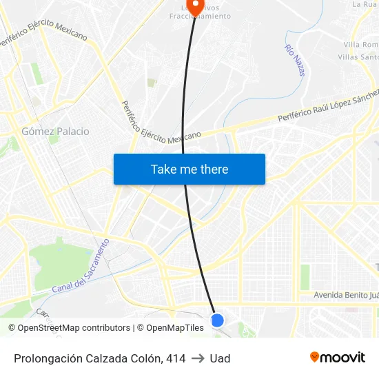Prolongación Calzada Colón, 414 to Uad map
