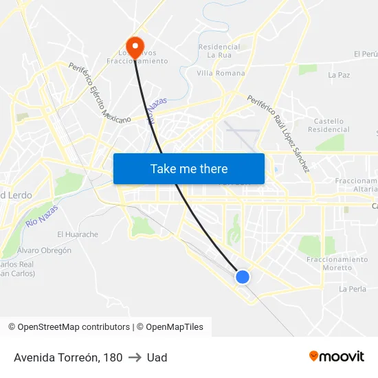 Avenida Torreón, 180 to Uad map